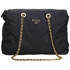 Prada Black Nylon Fabric Quilted Chain Shoulder Bag Italy