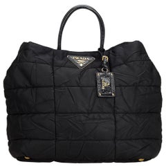 Prada Black Nylon Fabric Quilted Tote Bag Italy