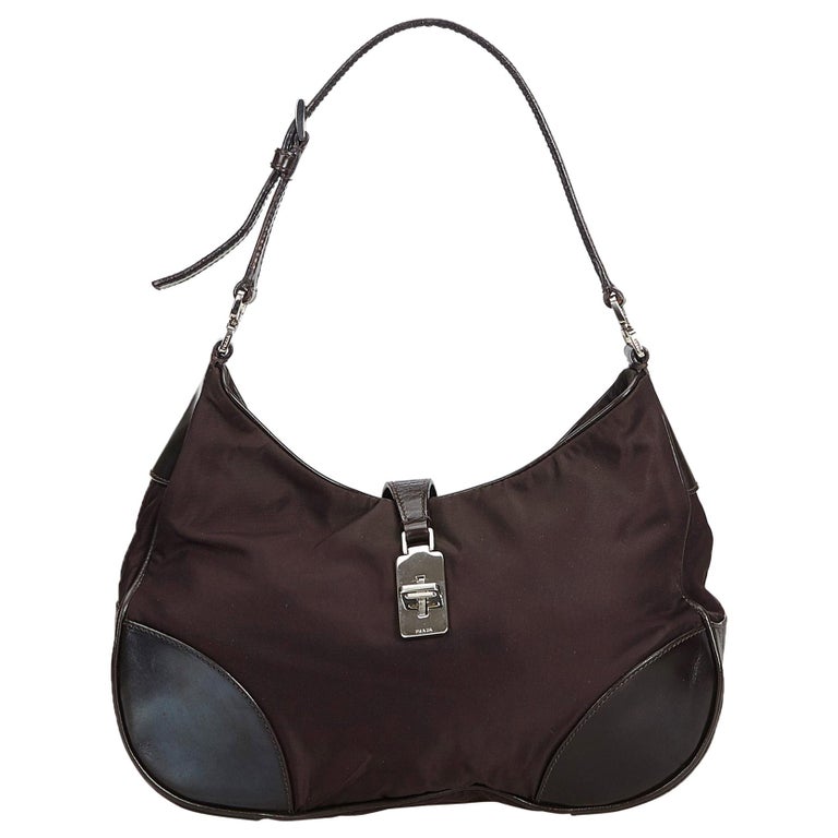 Prada Black Nylon Fabric Shoulder Bag Italy w/ Dust Bag at 1stDibs