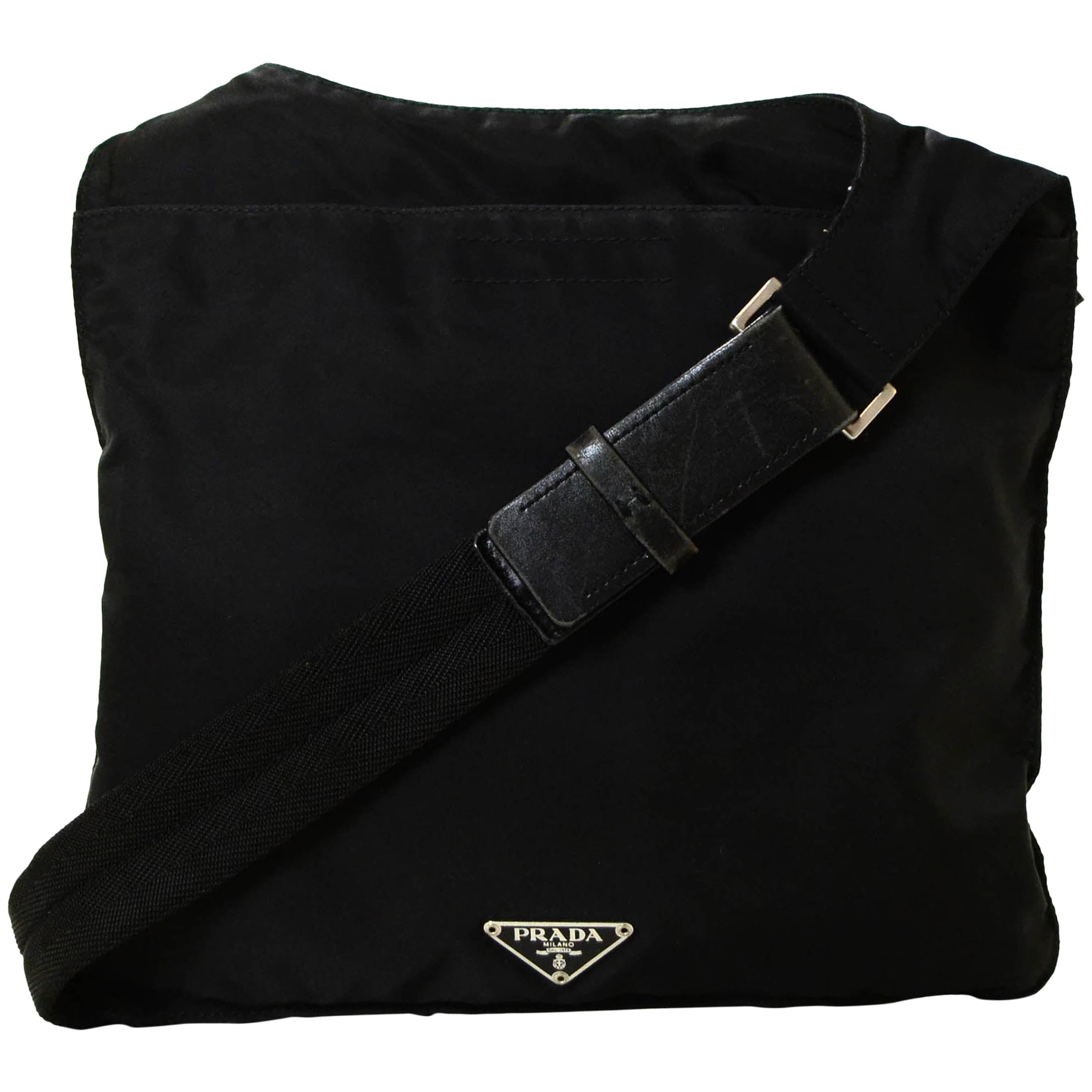 Prada Black Nylon Flat Messenger Bag