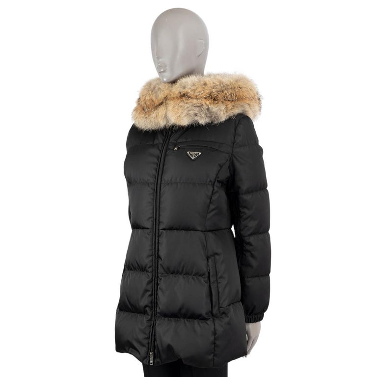 Fox Fur Trim Women's Prada Coat With Fur Hood PRADA Black