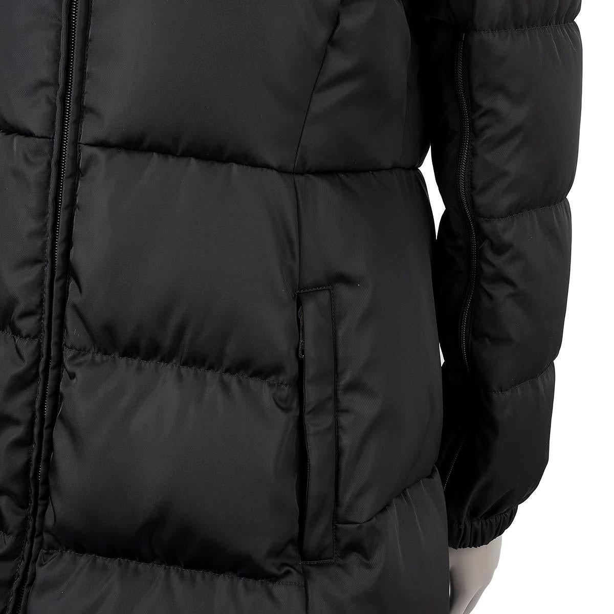 Women's PRADA black nylon FUR TRIM QUILTED DOWN PARKA Puffer Jacket 46 XL For Sale