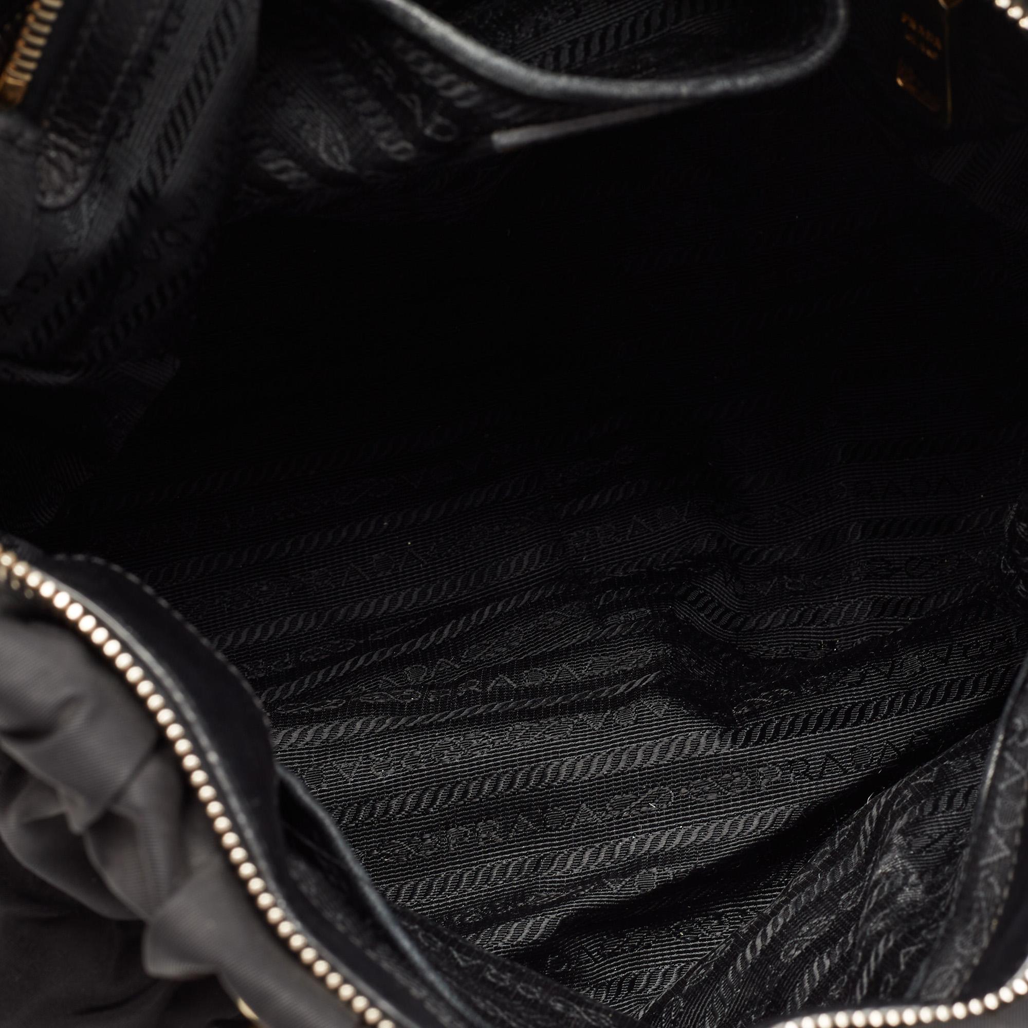 Prada Black Nylon Gaufre Ruched Medium Shopping Bag 1