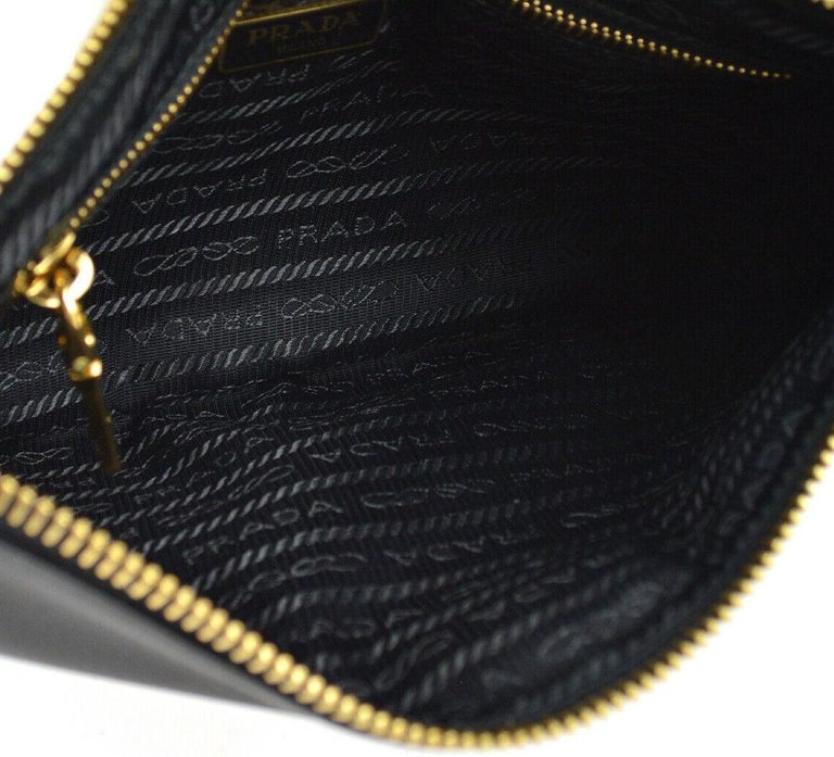 Prada Black Nylon Gold Small Mini Pochette Top Handle Evening Shoulder Bag For Sale at 1stdibs