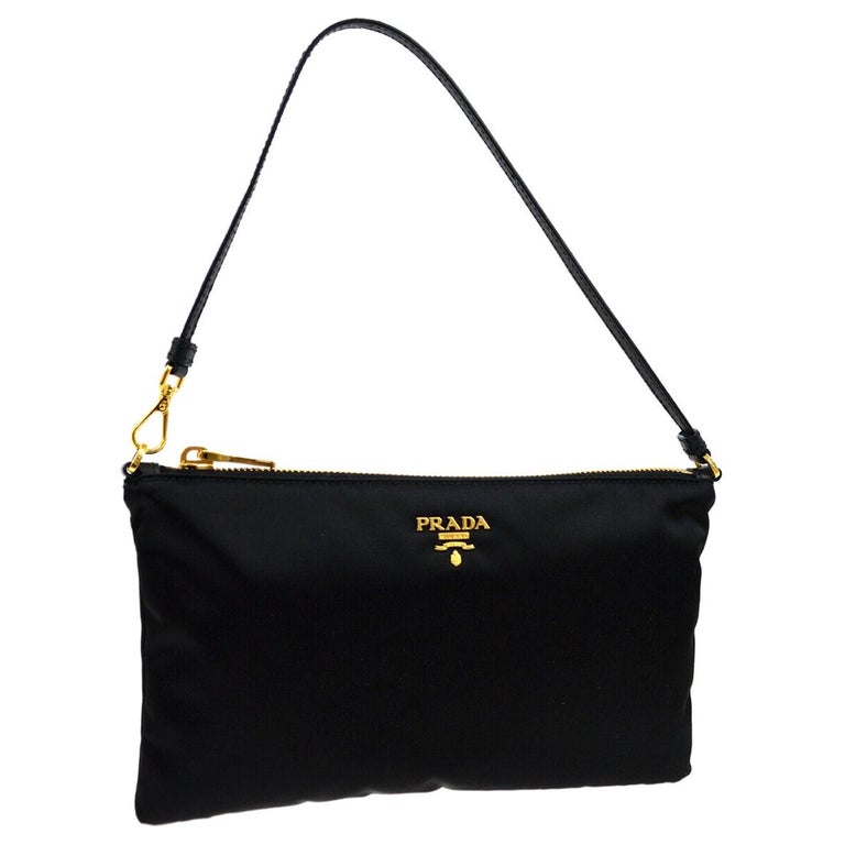 Prada Black Nylon Gold Small Mini Pochette Top Handle Evening Shoulder Bag  at 1stDibs | prada mini pochette, prada nylon bag gold hardware, prada  nylon bag gold