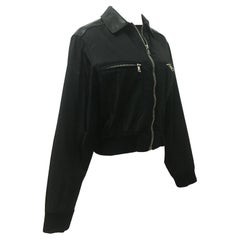 Prada Black Nylon Jacket Blouson Leather Collar 90s NWT
