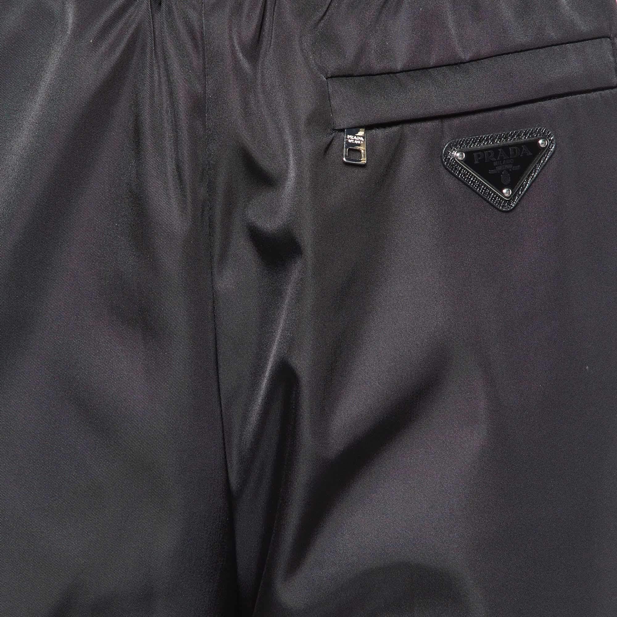 Prada Black Nylon Leather Badge Detail Trousers S In Fair Condition In Dubai, Al Qouz 2