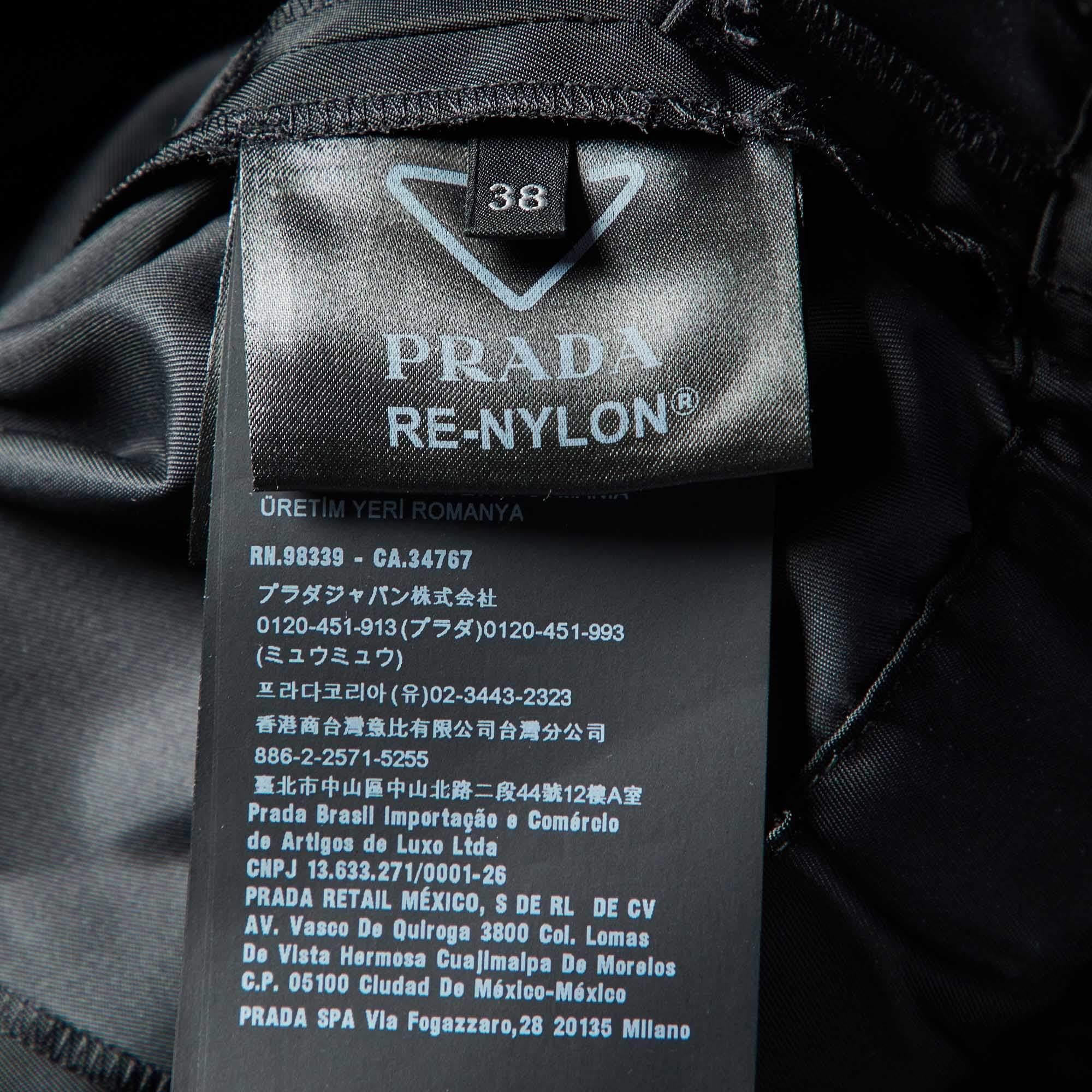Prada Black Nylon Leather Badge Detail Trousers S 3