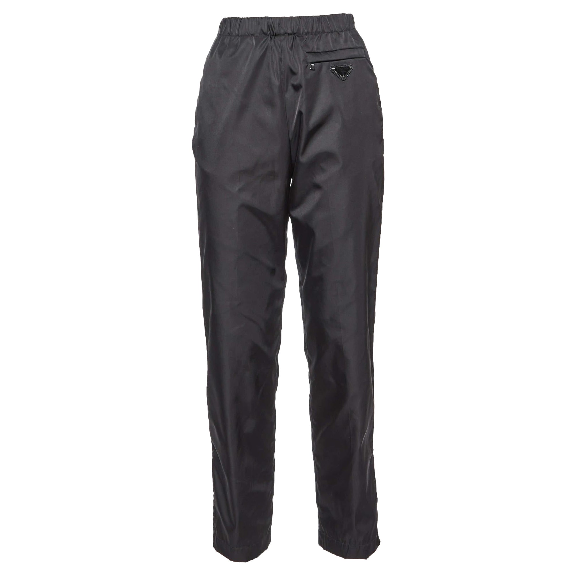 Prada Black Nylon Leather Badge Detail Trousers S
