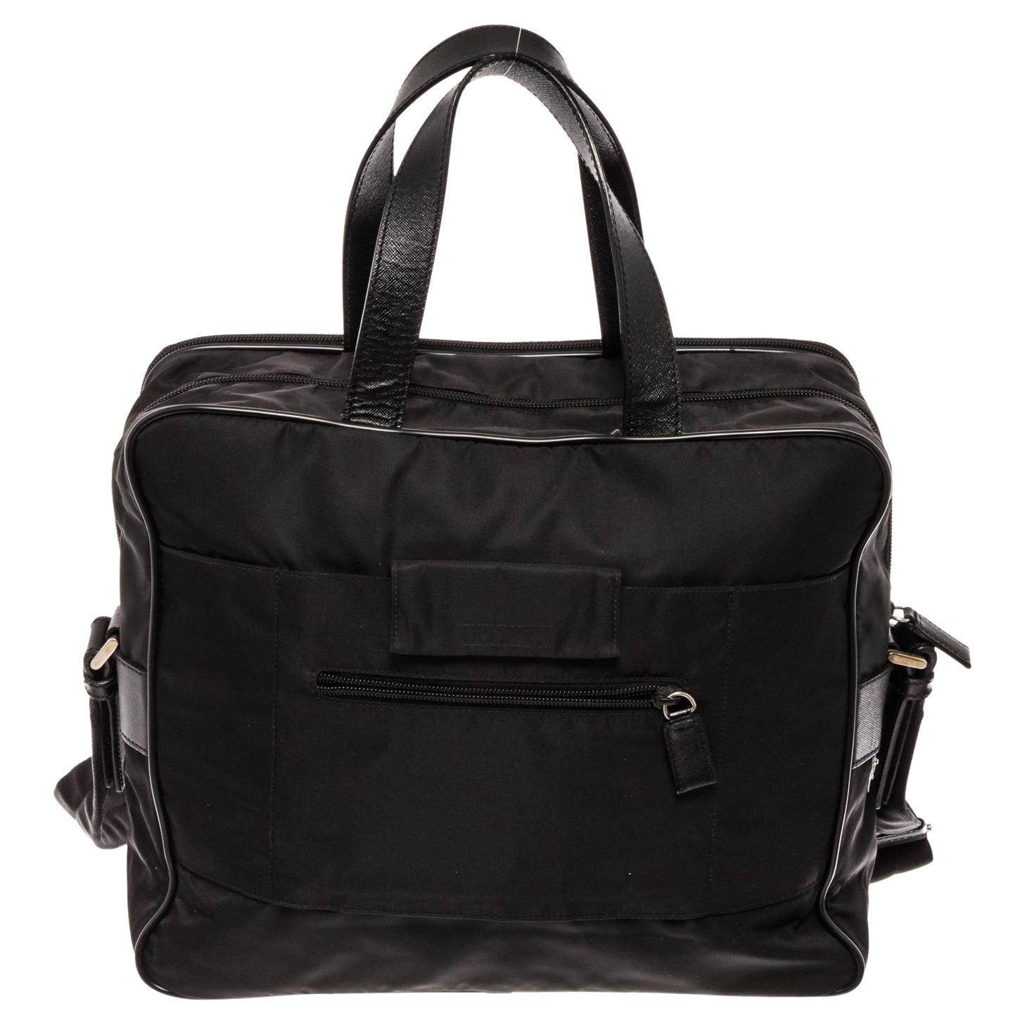 Prada Black Nylon Leather Messenger Bag For Sale