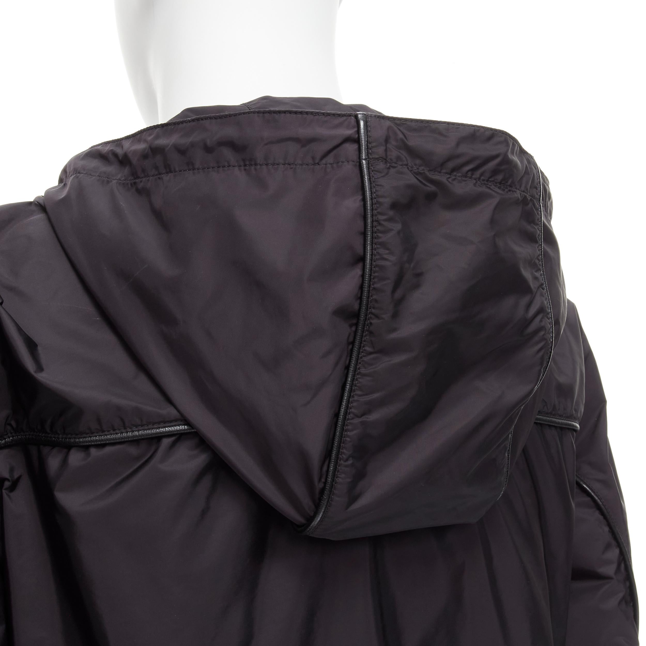 Men's PRADA black nylon leather piping trim triangle seal windbreaker hooded jacket M