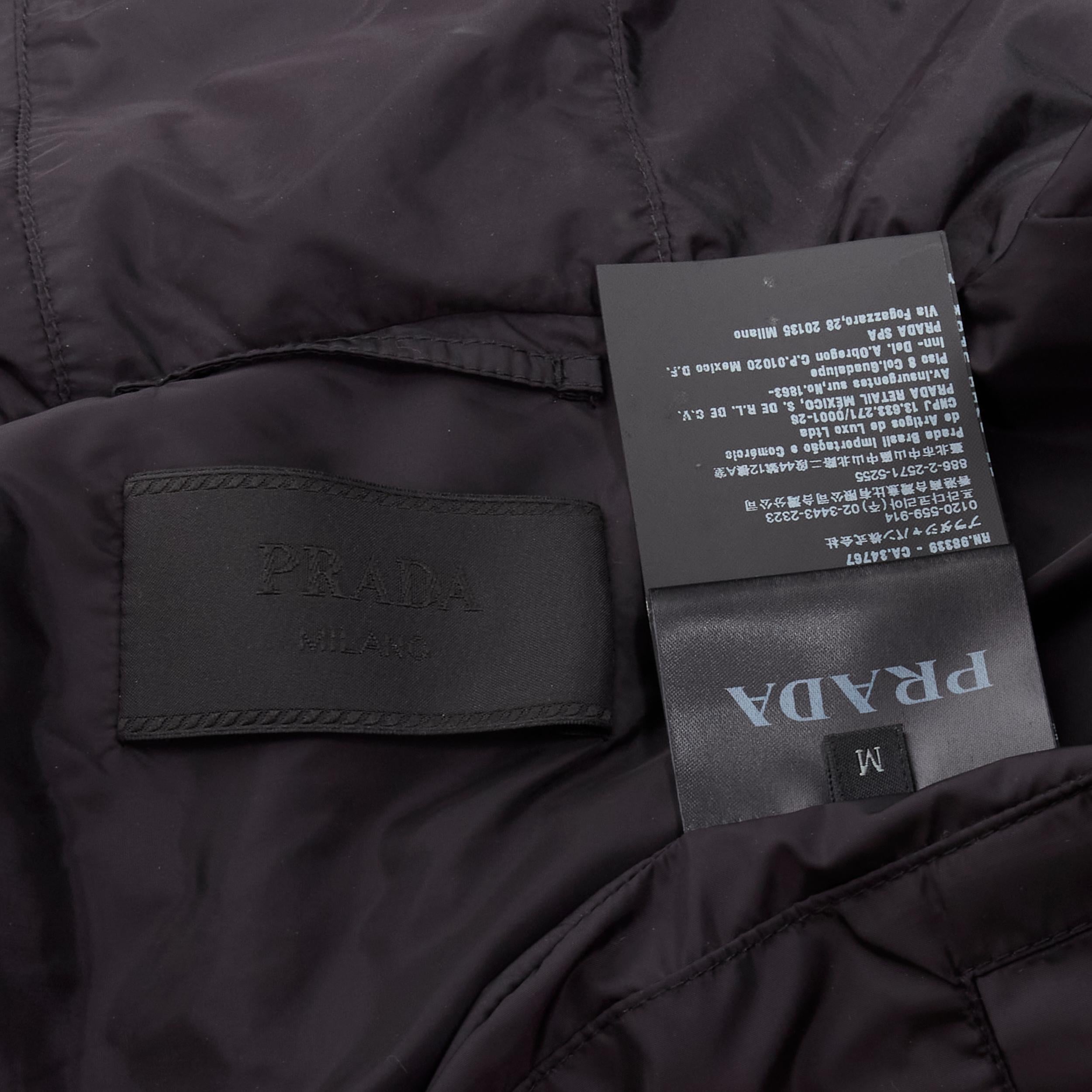 PRADA black nylon leather piping trim triangle seal windbreaker hooded jacket M 1