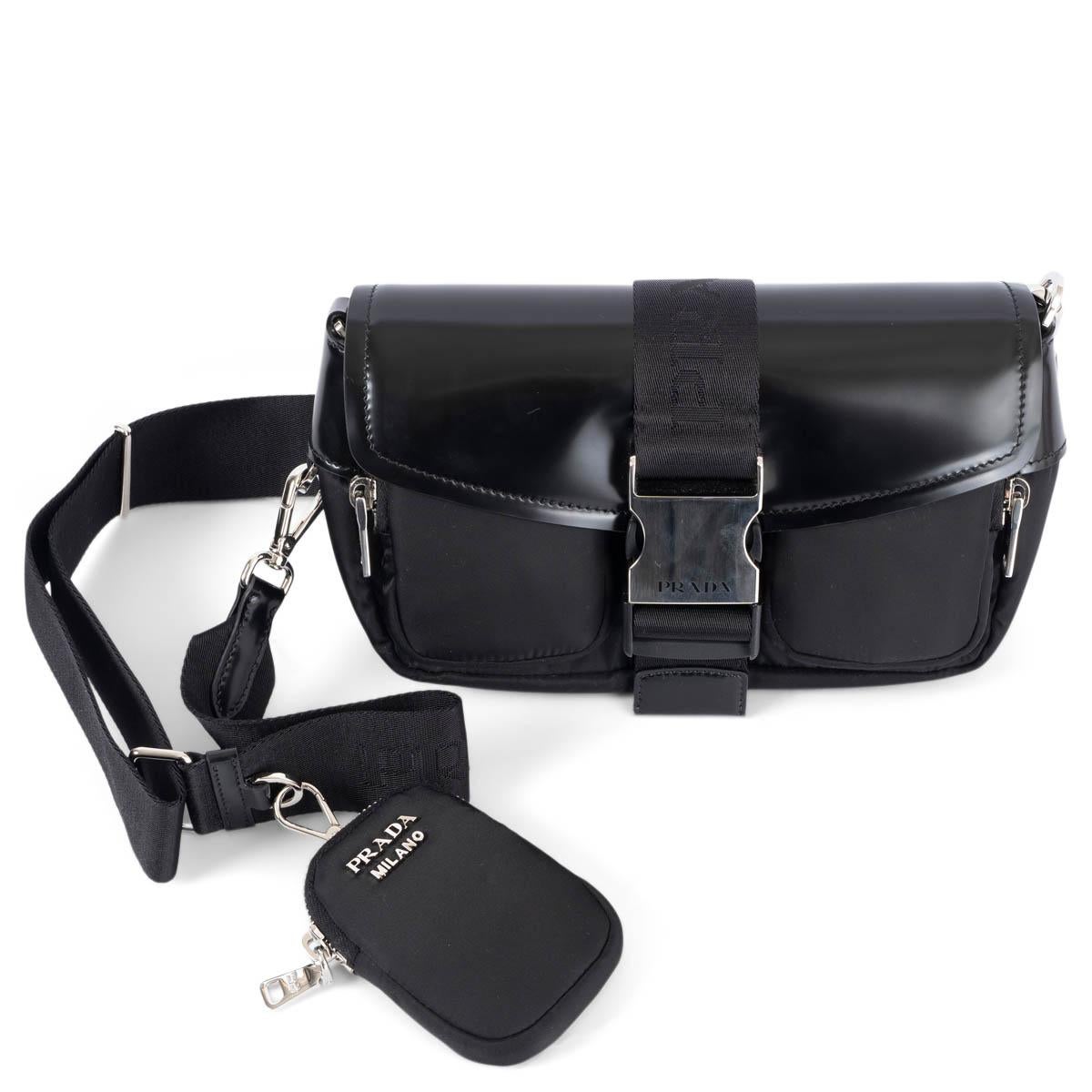 PRADA black nylon & leather POCKET Crossbody Bag For Sale 1