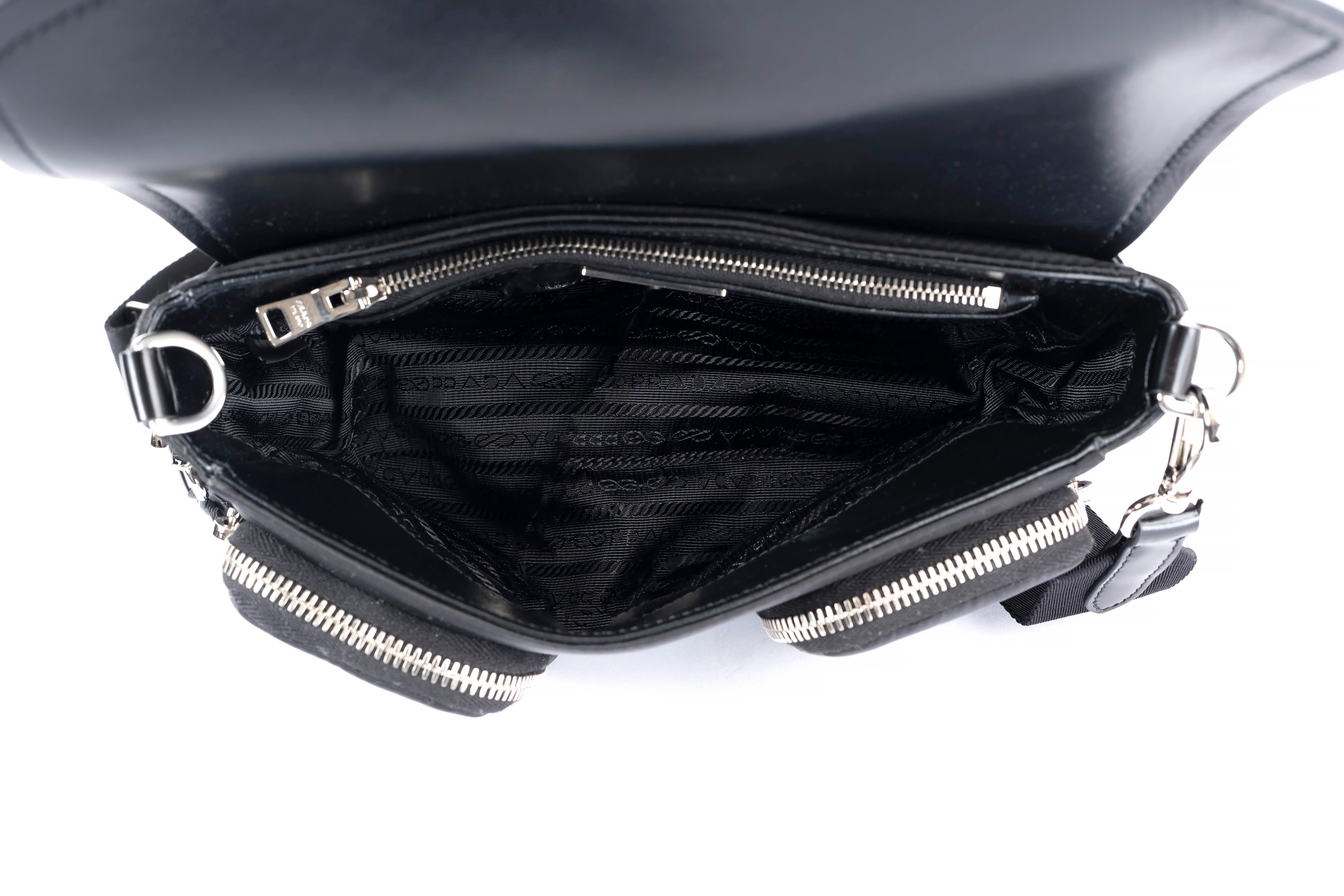 PRADA black nylon & leather POCKET Crossbody Bag For Sale 2