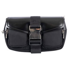 Used PRADA black nylon & leather POCKET Crossbody Bag