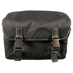 PRADA Black Nylon Leather Trim Cross Body Bag