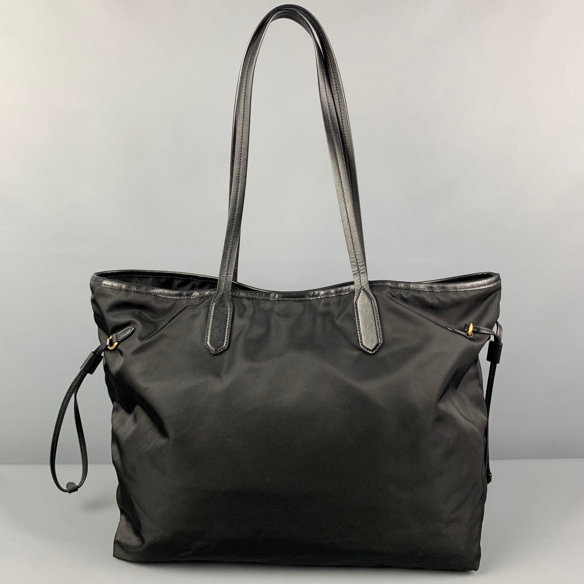 PRADA Black Nylon Leather Trim Tote Handbag In Good Condition In San Francisco, CA