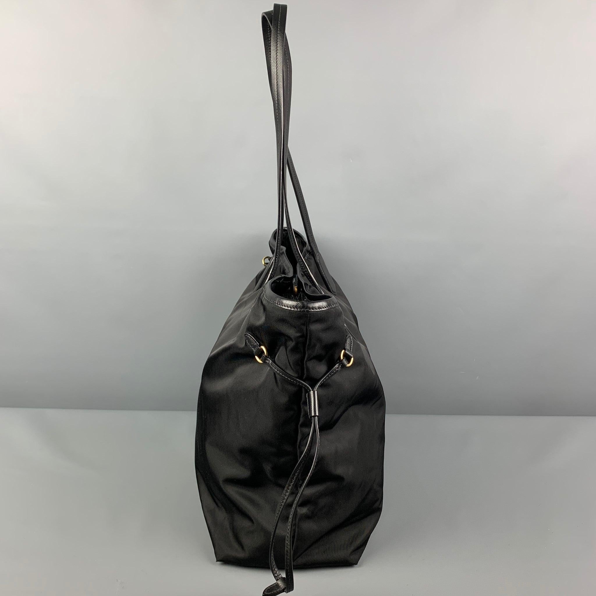 Women's PRADA Black Nylon Leather Trim Tote Handbag