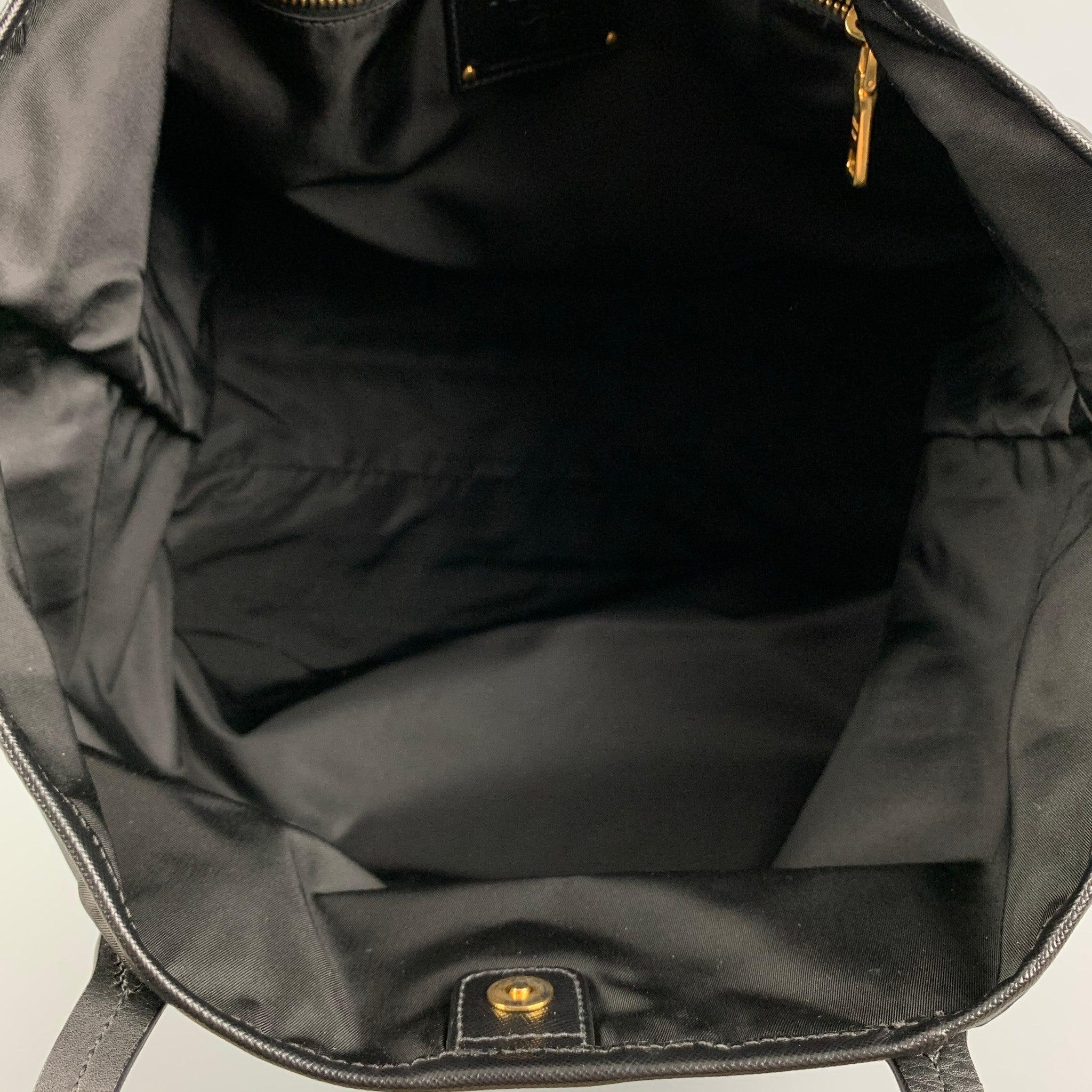 PRADA Black Nylon Leather Trim Tote Handbag 1