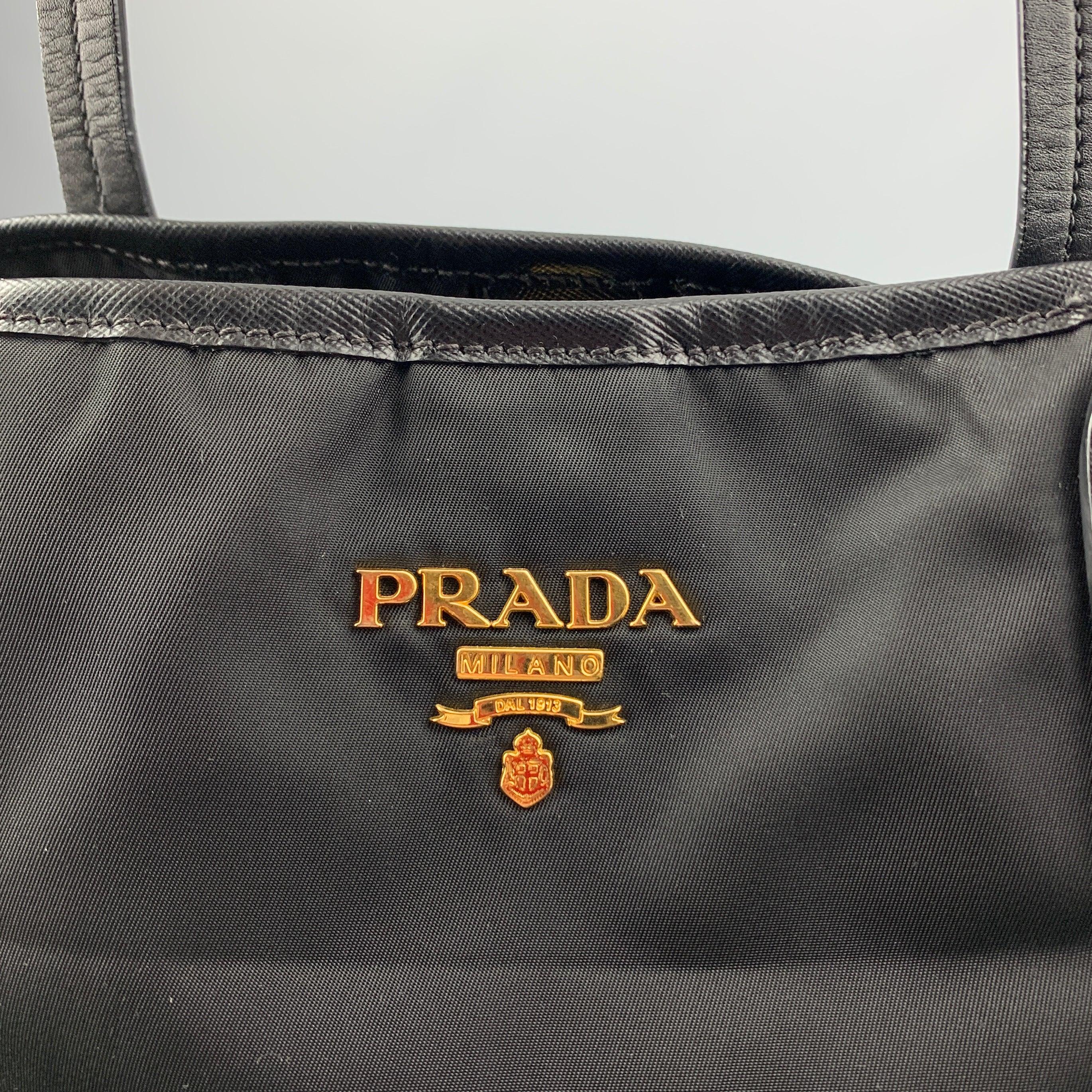 PRADA Black Nylon Leather Trim Tote Handbag 4