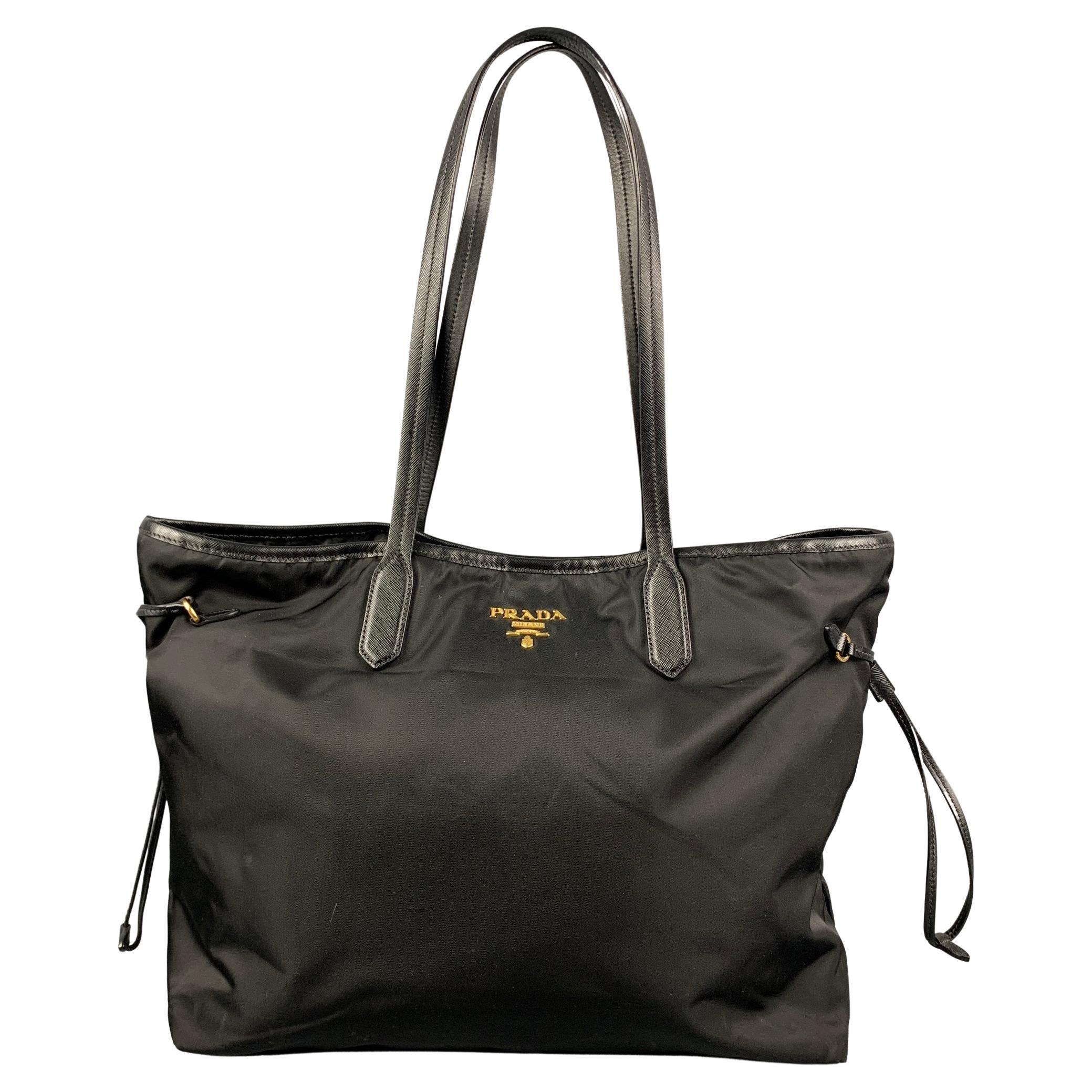 Leather Trimmed Nylon Tote in Black - Prada