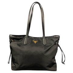 PRADA Black Nylon Leather Trim Tote Handbag