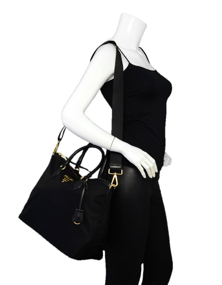 Prada Black Nylon/Leather Zip Top Tote Bag For Sale at 1stDibs