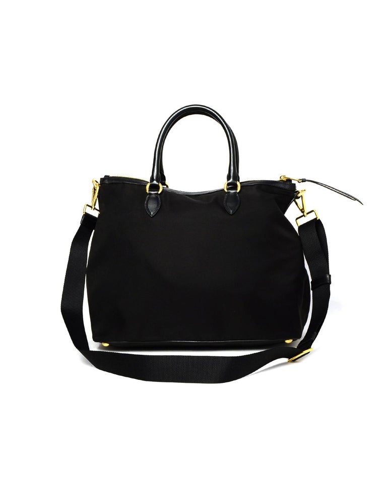 Prada Black Nylon/Leather Zip Top Tote Bag For Sale at 1stdibs