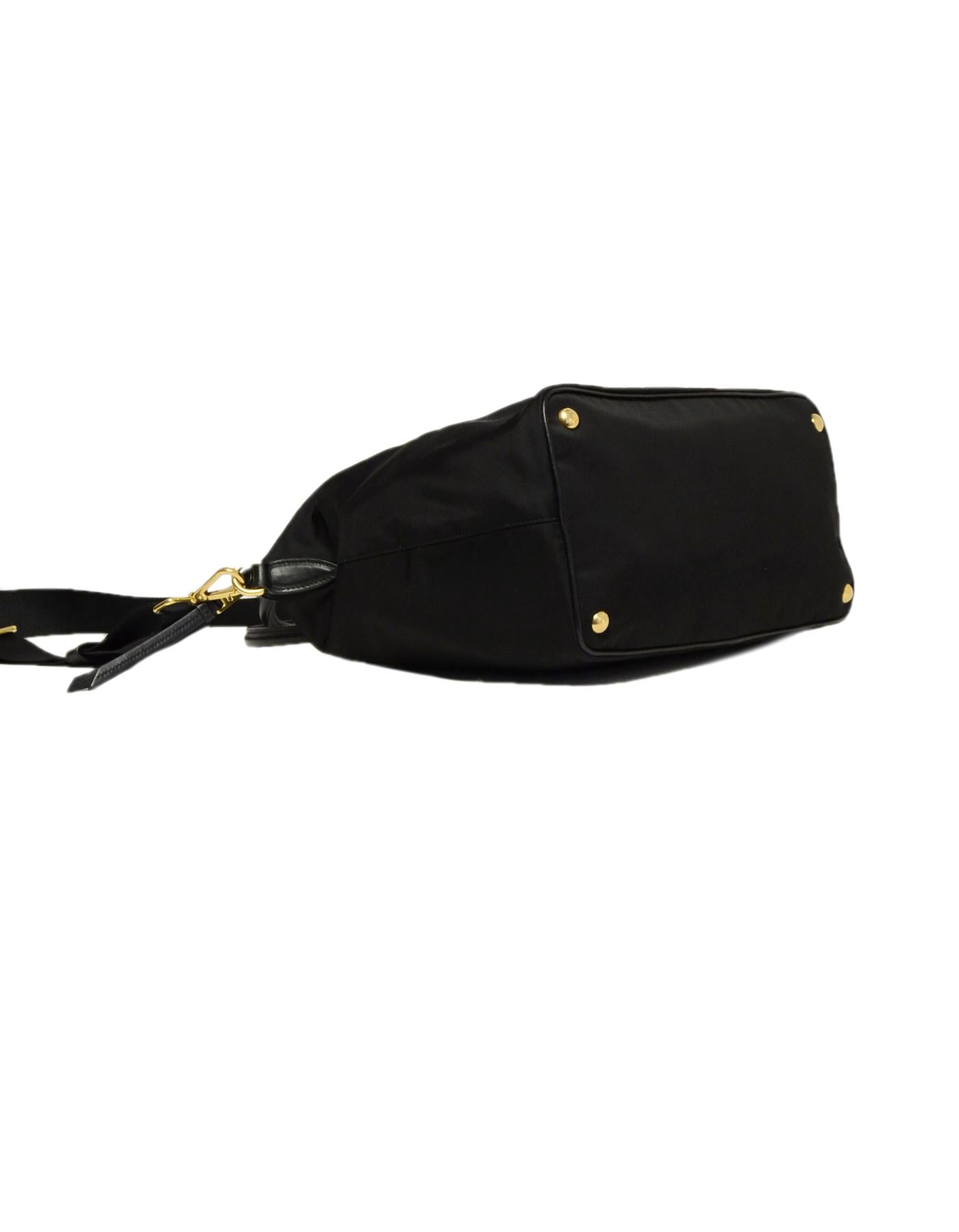 Women's Prada Black Nylon/Leather Zip Top Tote Bag