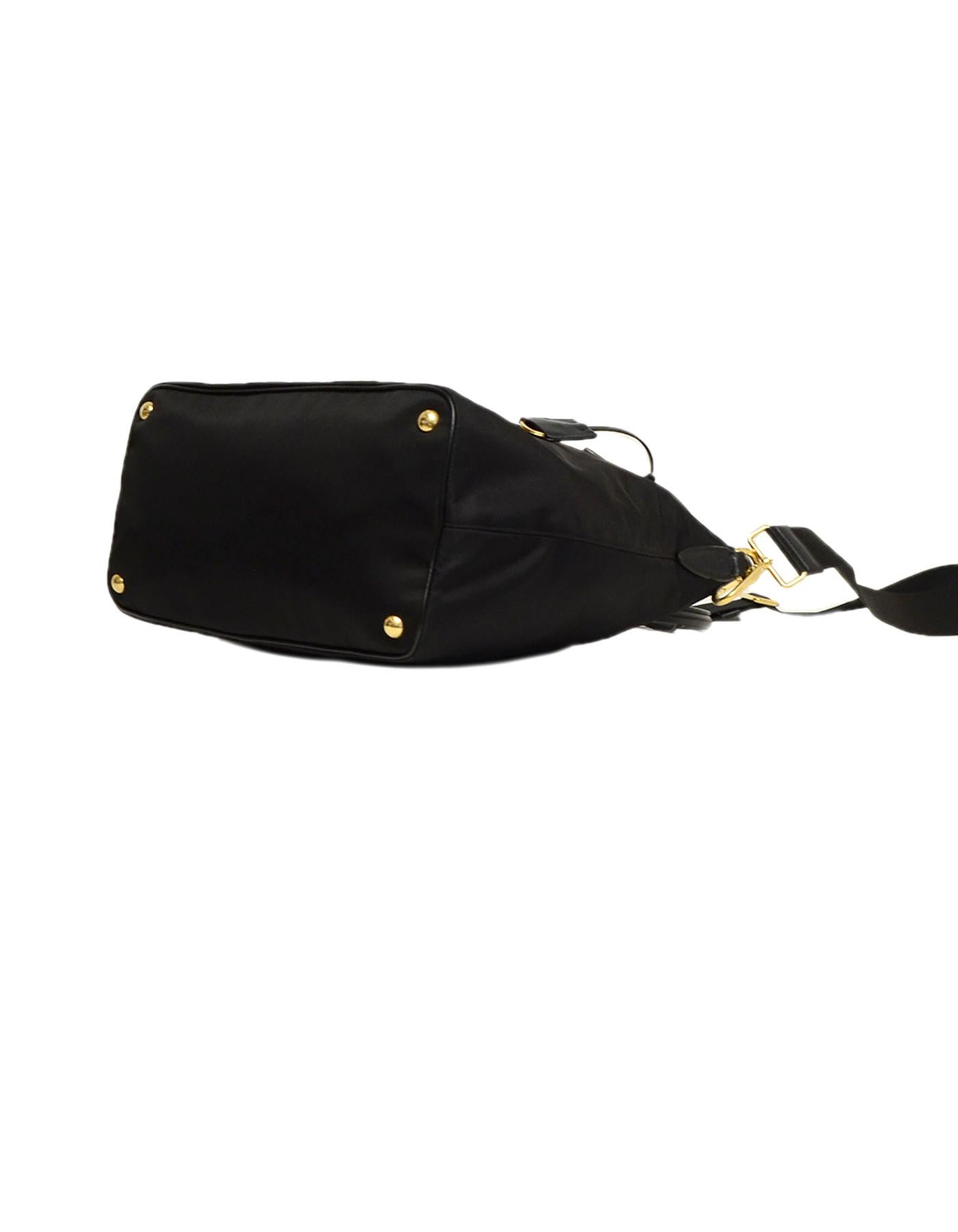 Prada Black Nylon/Leather Zip Top Tote Bag 1