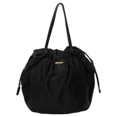 Prada Black Nylon Logo Drawstring Shoulder Bag