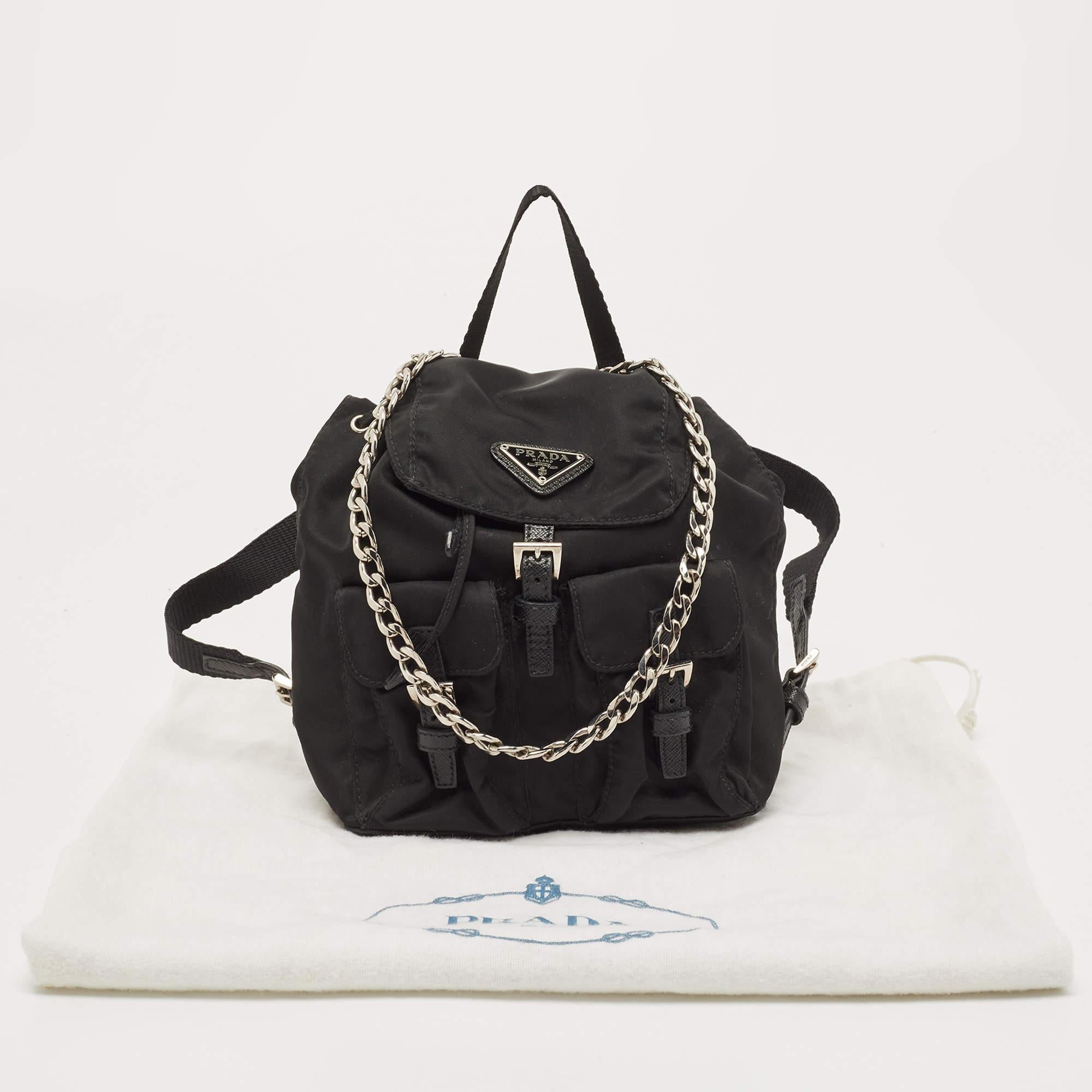 Prada Black Nylon Logo Mini Drawstring Backpack 7