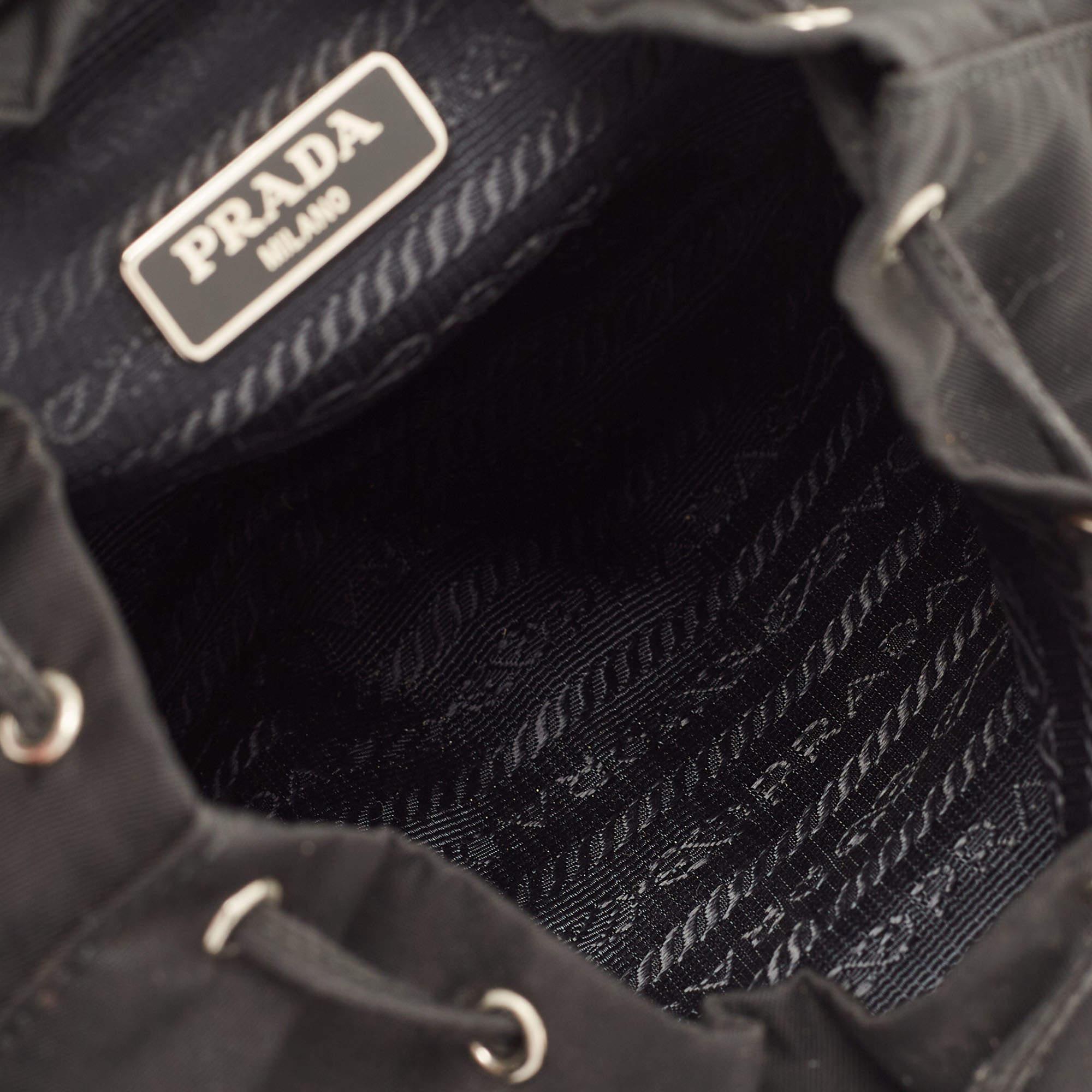 Prada Black Nylon Logo Mini Drawstring Backpack In Good Condition In Dubai, Al Qouz 2