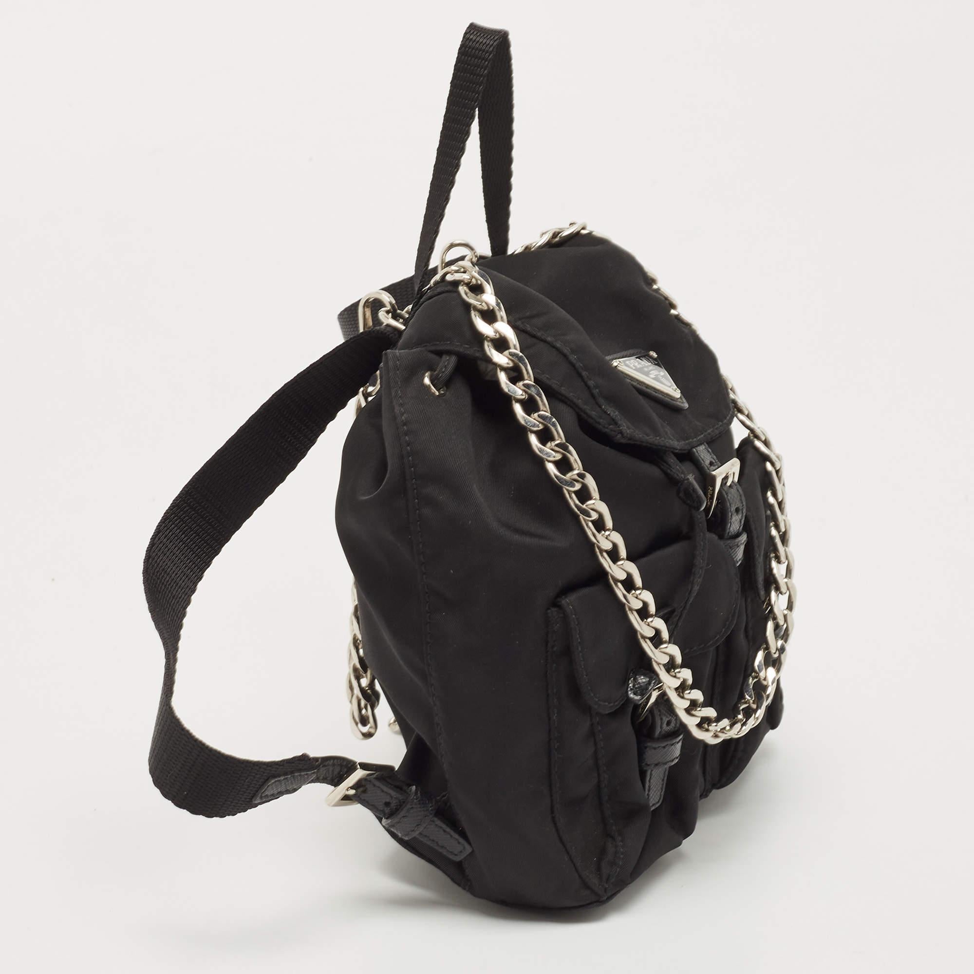 Prada Black Nylon Logo Mini Drawstring Backpack 2