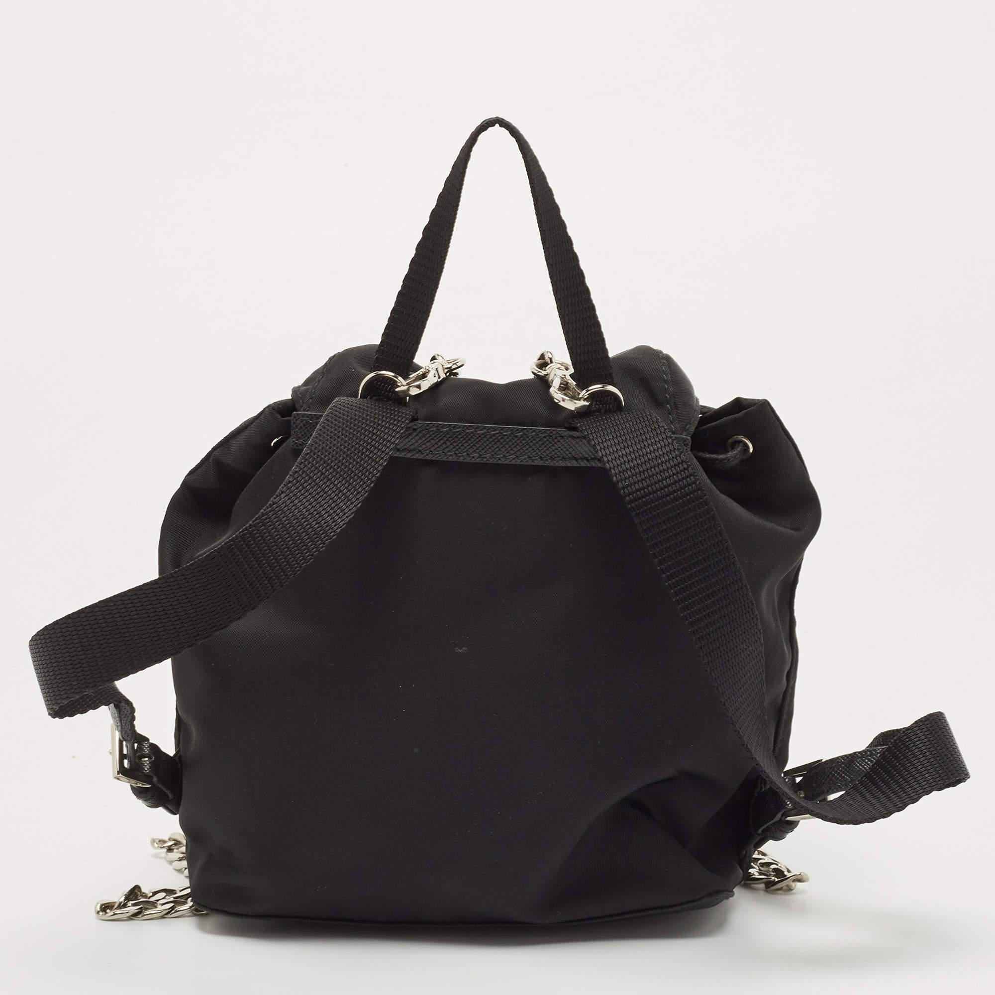 Prada Black Nylon Logo Mini Drawstring Backpack 3
