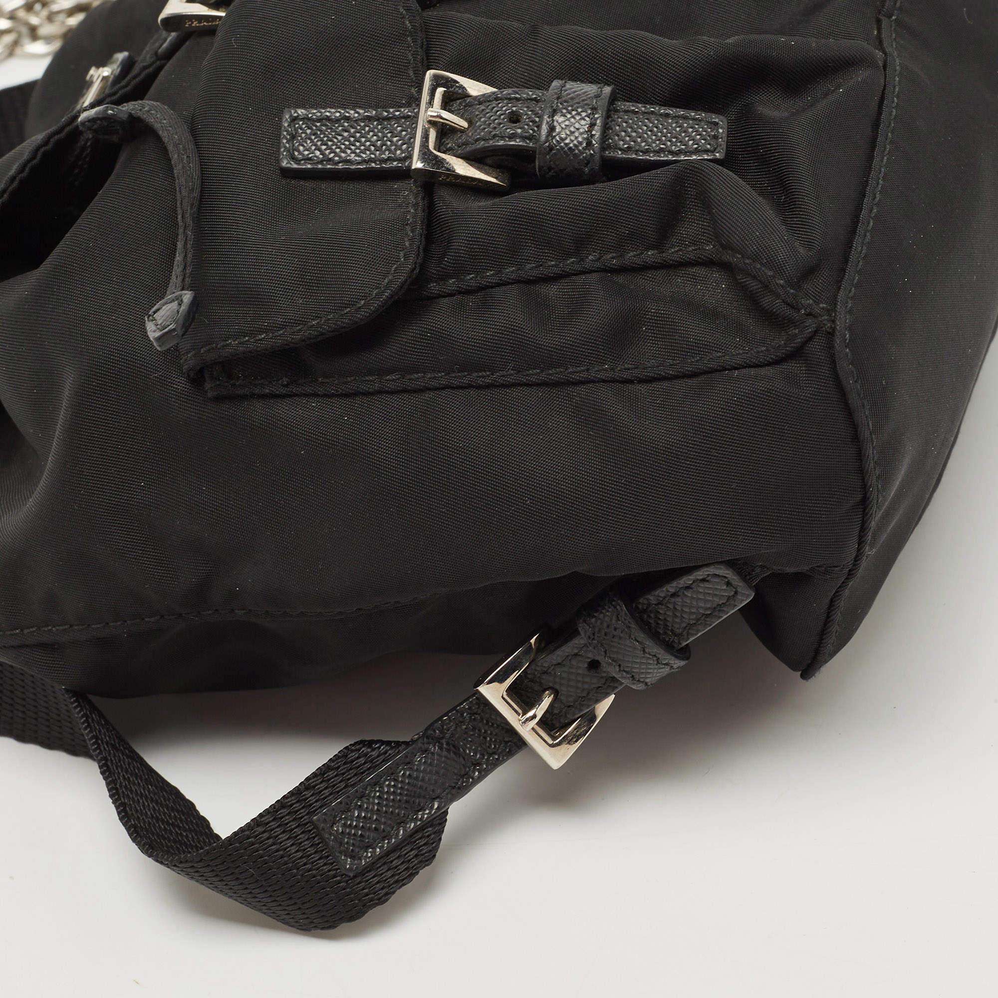 Prada Black Nylon Logo Mini Drawstring Backpack 5