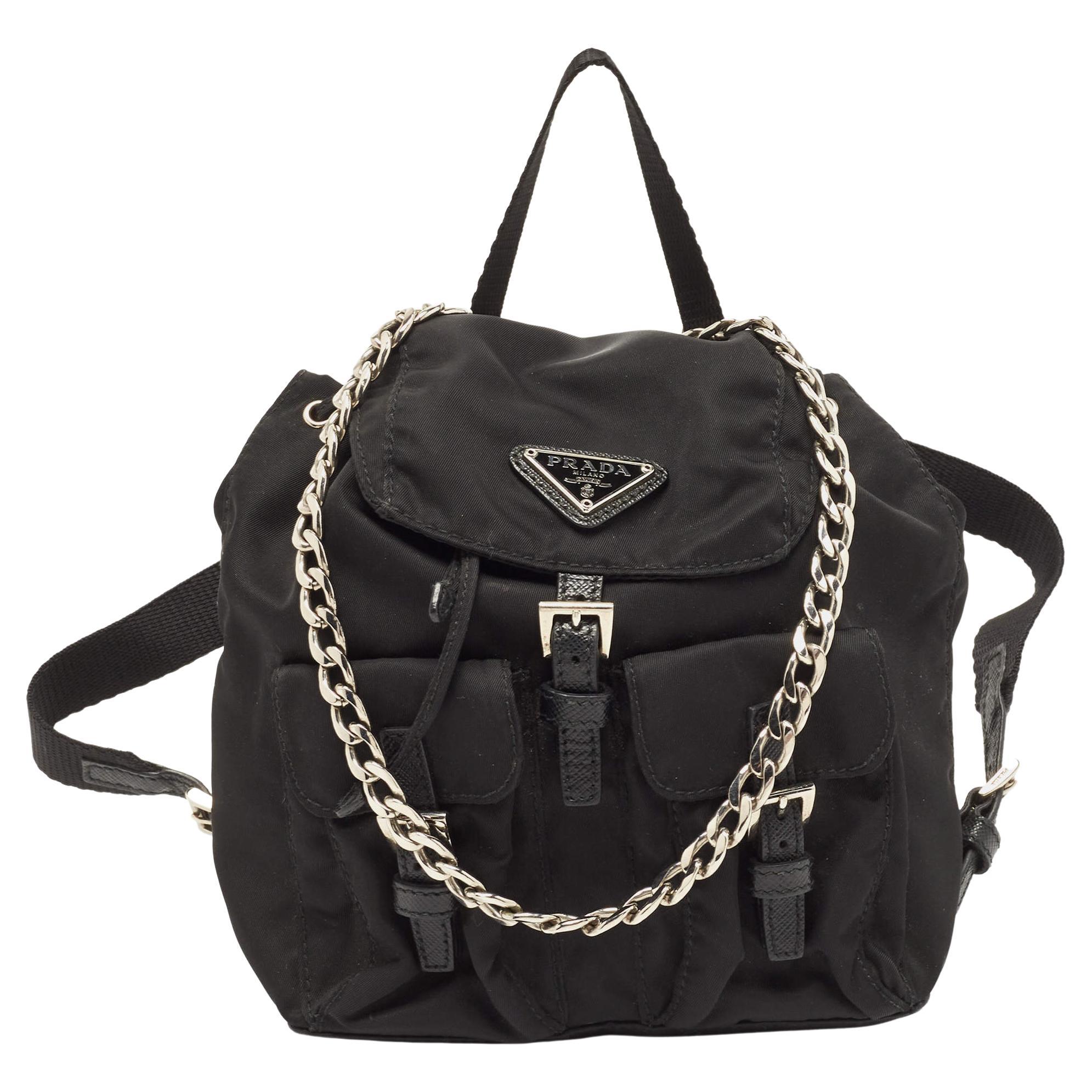 Prada Black Nylon Logo Mini Drawstring Backpack