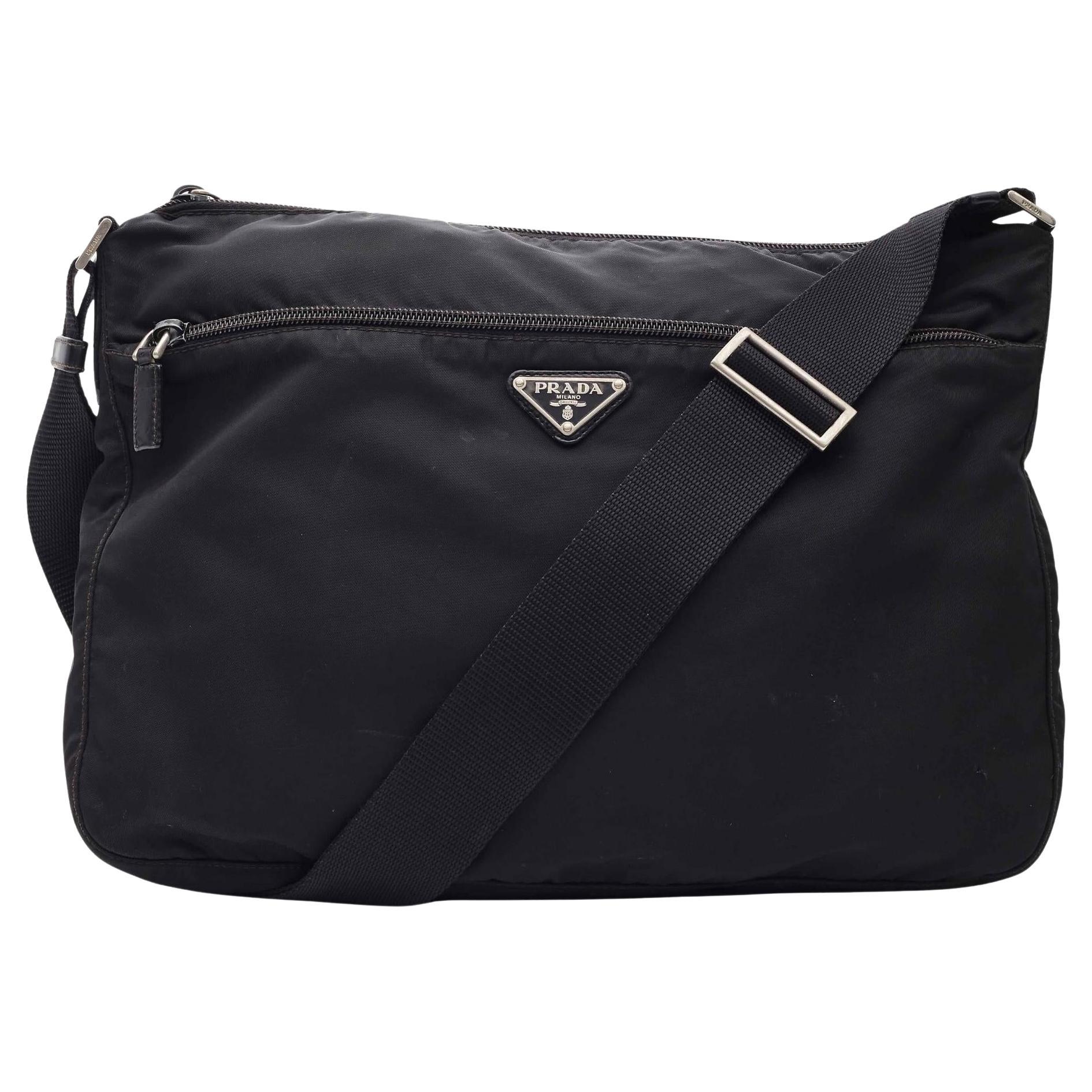 Prada Black Nylon Messenger Bag For Sale