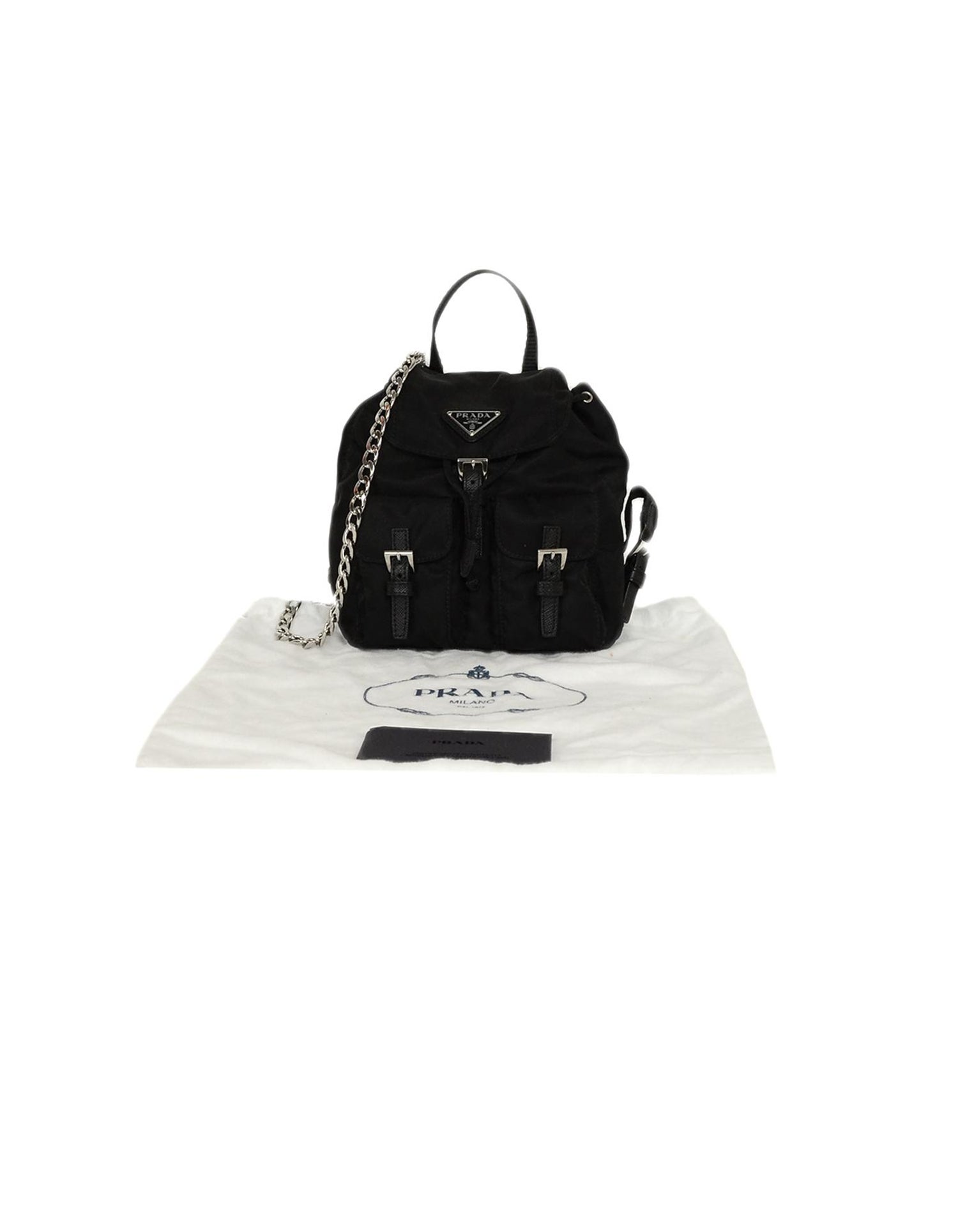Prada Black Nylon Mini Double Buckle Backpack Crossbody Bag 1BH029 For Sale  at 1stDibs