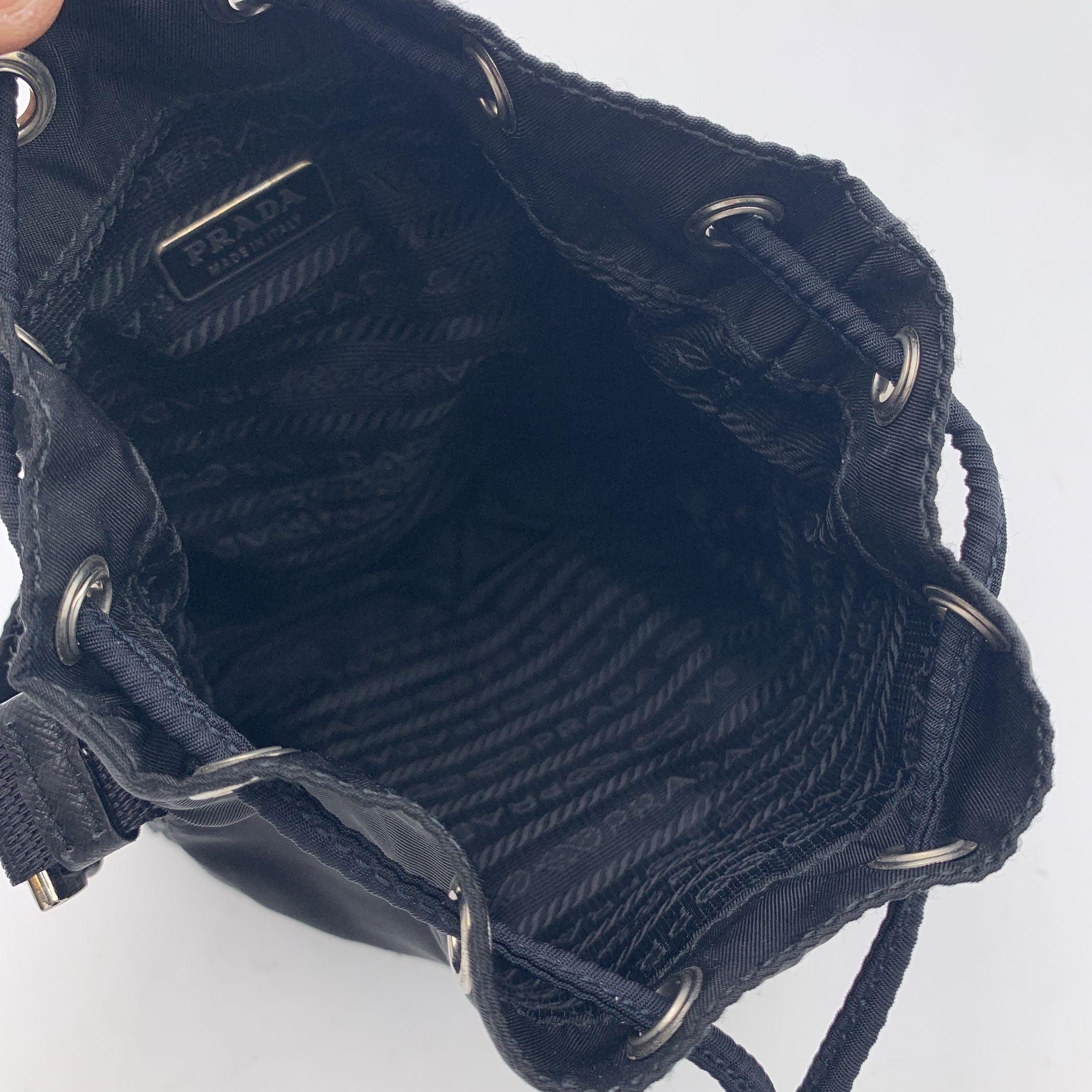 Women's Prada Black Nylon Mini Tessuto Nylon Duet Bucket Bag Handbag