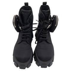 Prada Black Nylon Monolith Ankle Boots Size 38