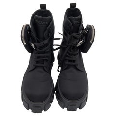 Prada Schwarze Monolith-Stiefeletten aus Nylon Größe 38