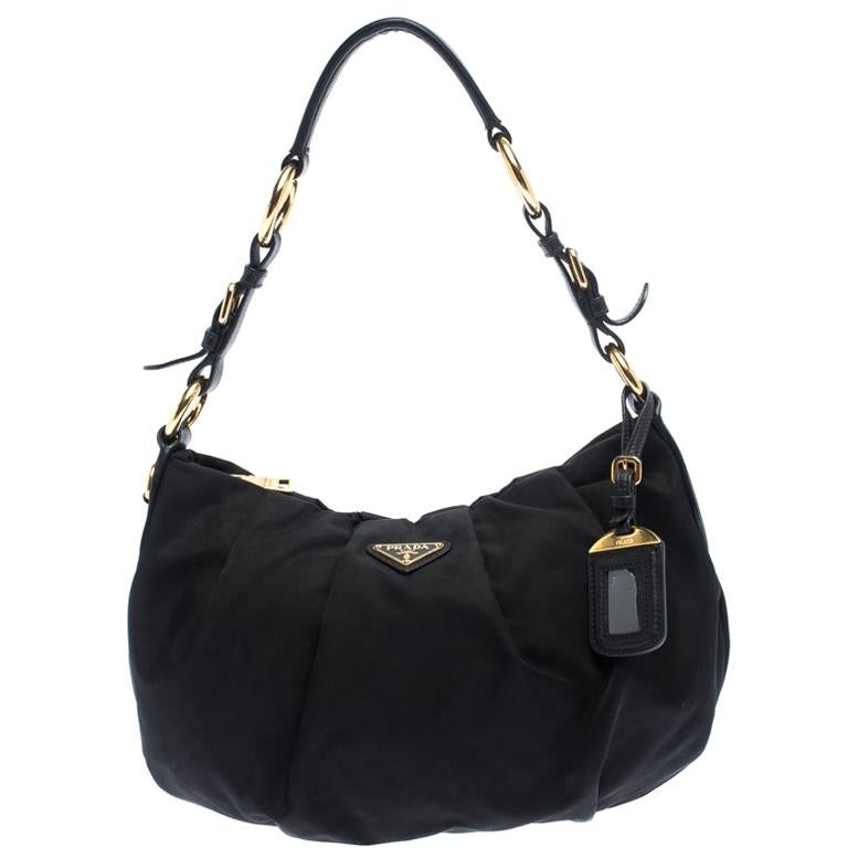 Prada Black Nylon Pleated Shoulder Bag