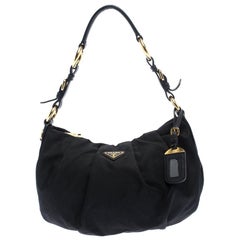 Prada Black Nylon Pleated Shoulder Bag