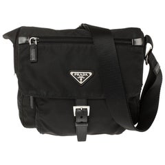 Prada Black Nylon Pocket Flap Messenger Bag