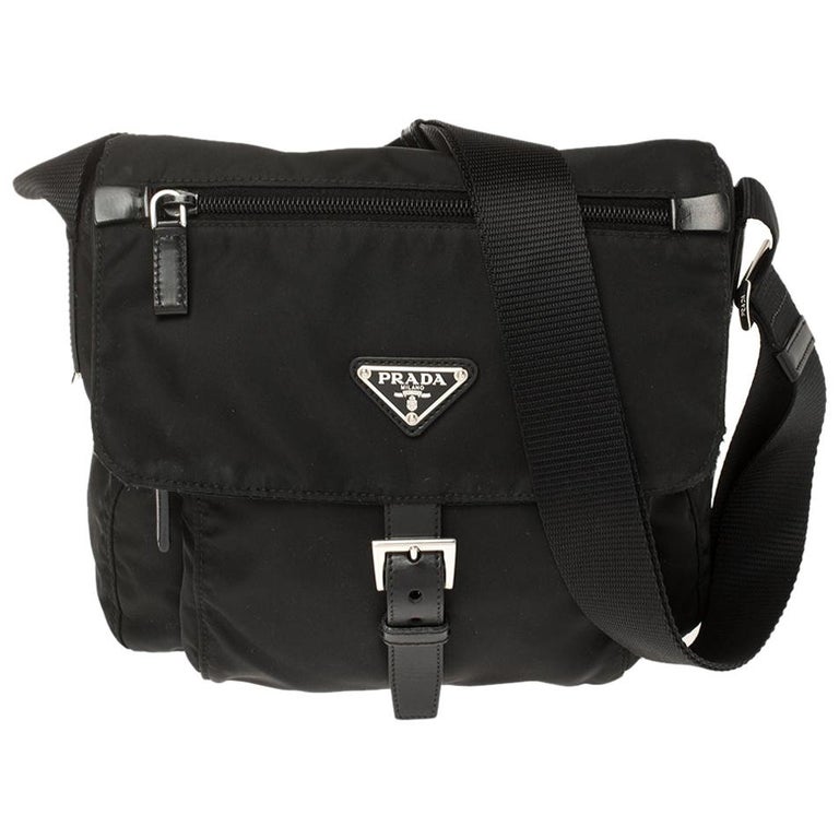 Prada Black Nylon Pocket Flap Messenger Bag at 1stDibs