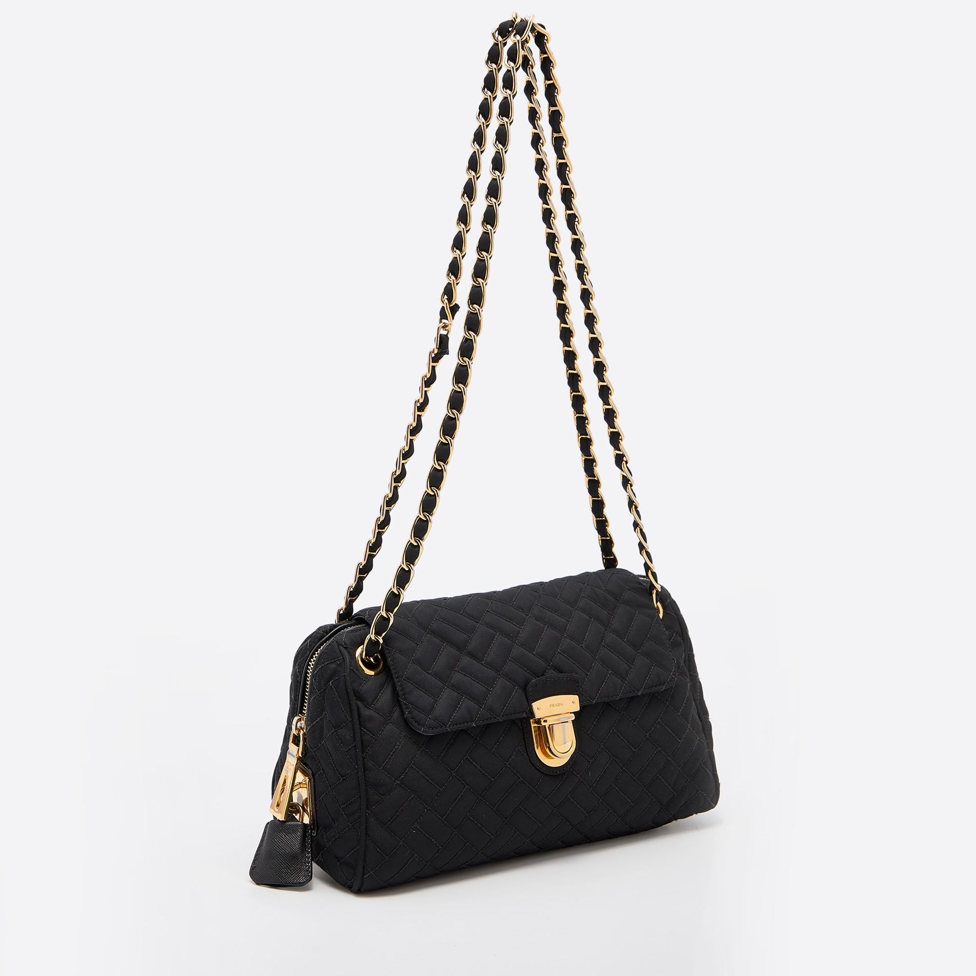 Women's Prada Black Nylon Push Lock Shoulder Bag