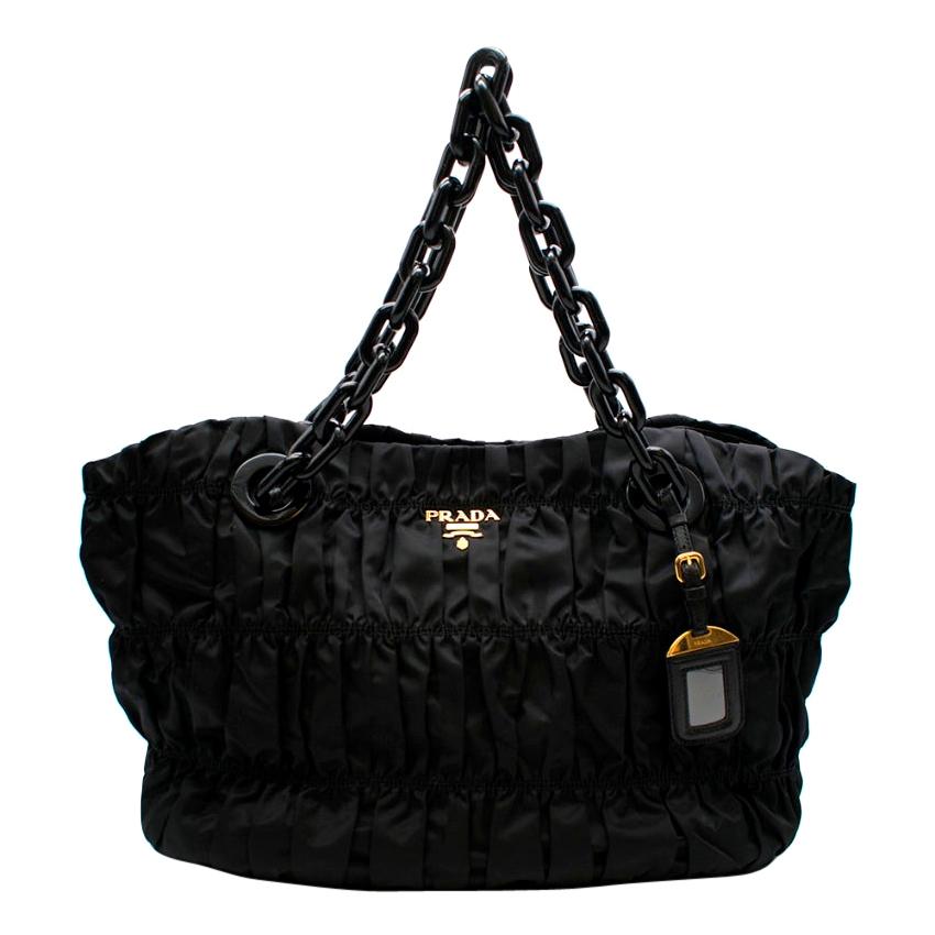 Prada Black Nylon Quilted Tote Shoulder Bag 48cm