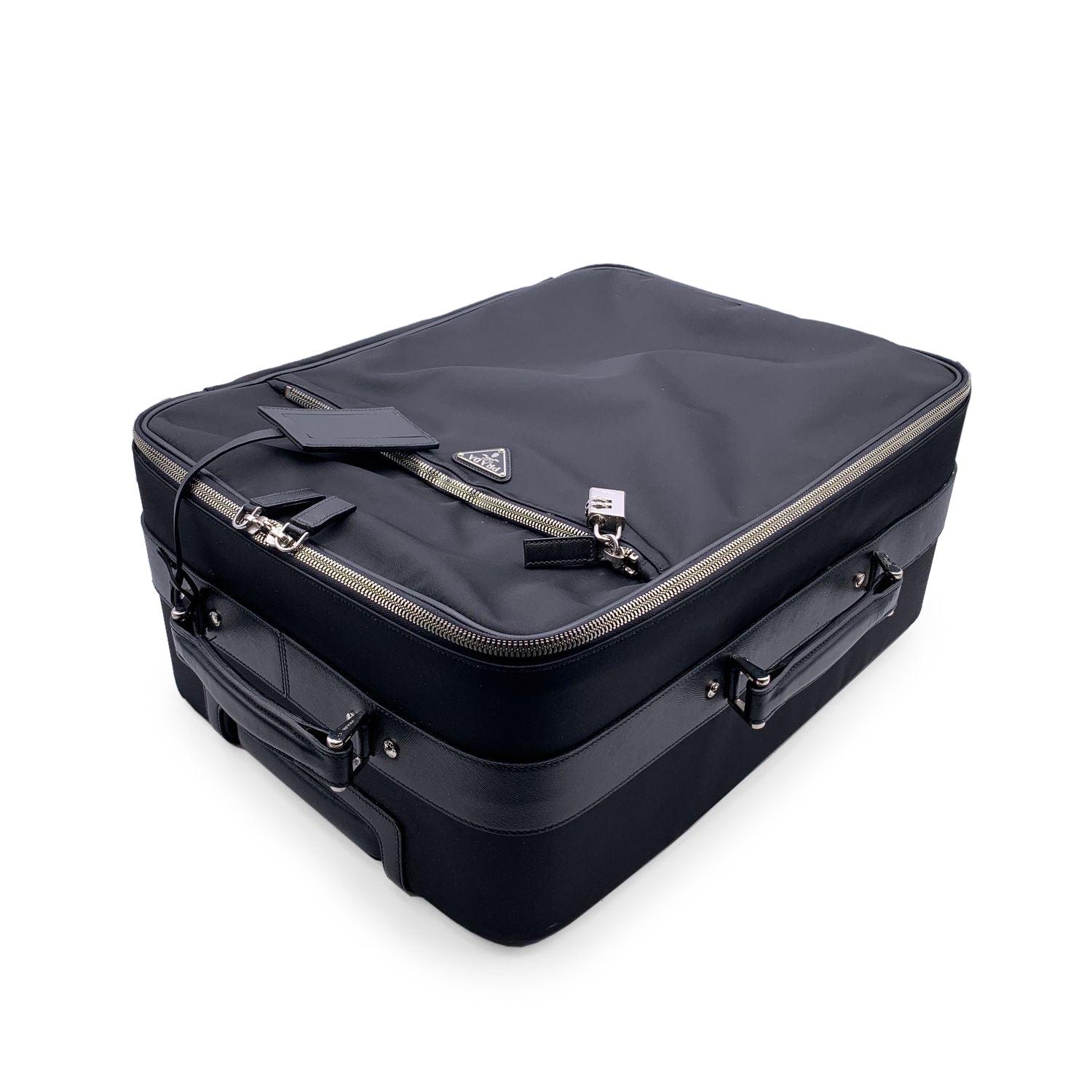  Prada Black Nylon Rolling Suitcase Trolley Luggage Travel Bag Unisexe 