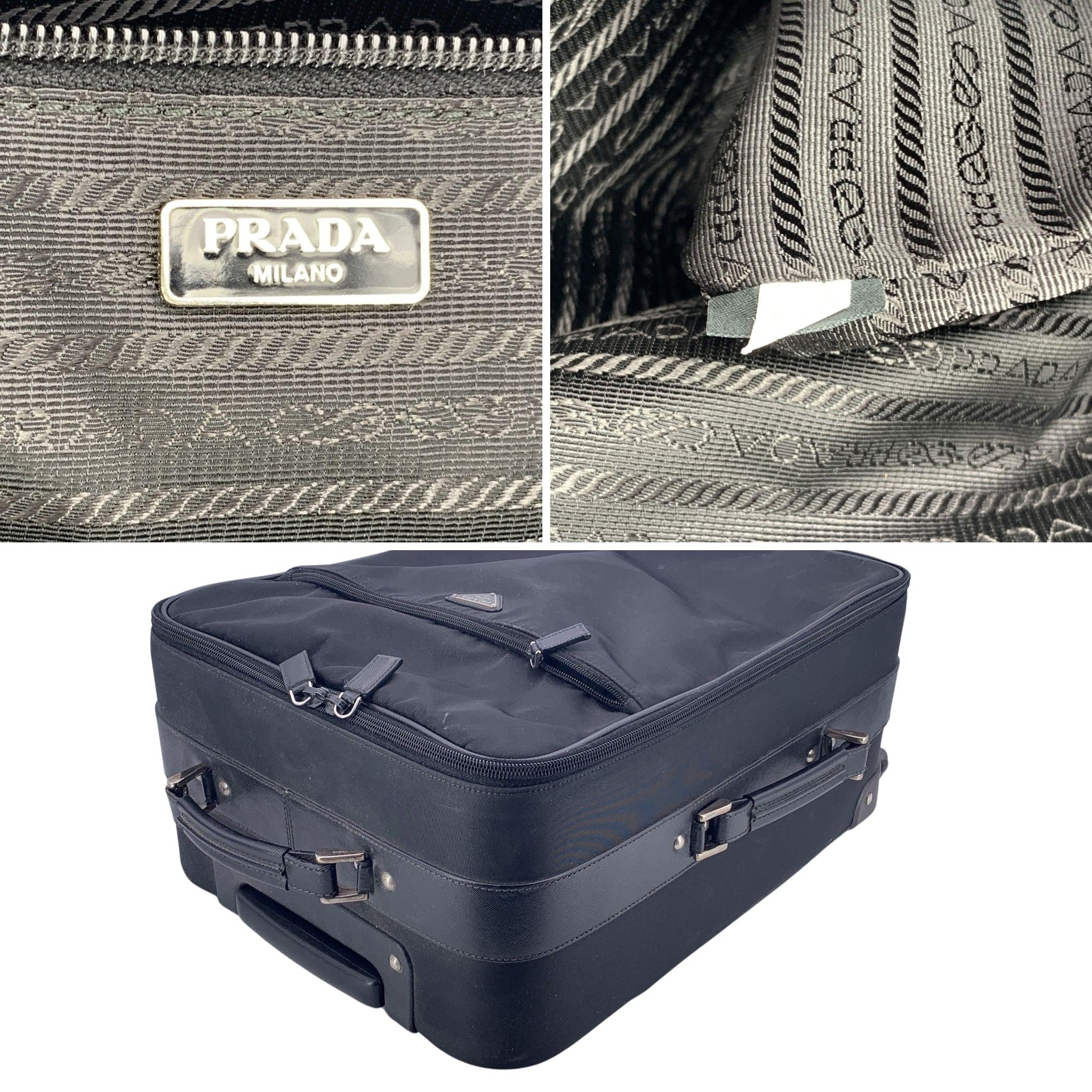 Prada Schwarze Nylon Rolling Suitcase Reisetasche/Gepäcktasche im Angebot 2